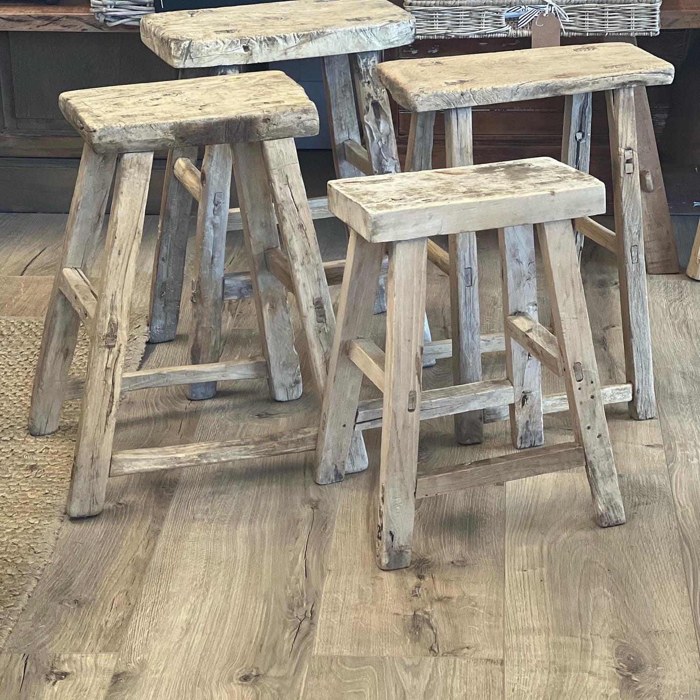Vintage Recycled Elm Stool – Three Donkeys